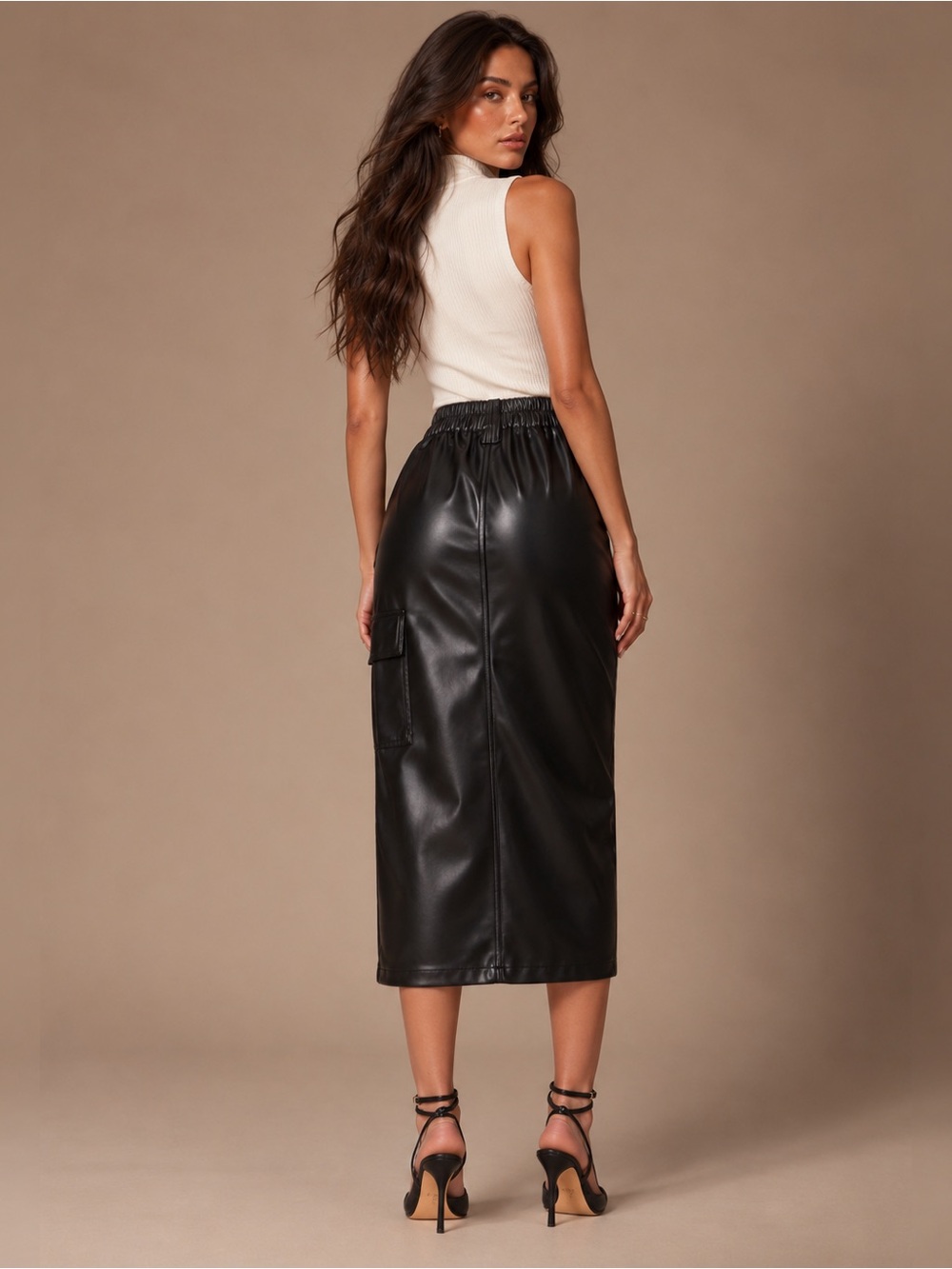 NWT Faux Leather Midi Cargo Skirt - Black - Picture 2 of 2